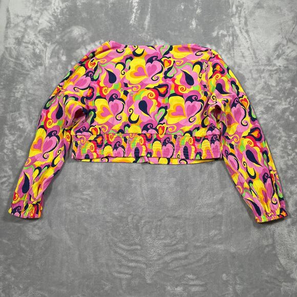 Lucy Yak Pink Hearts Psyc Crop Top 20 Pants XL 70s Groovy Retro Stretch Funky - Picture 3 of 15